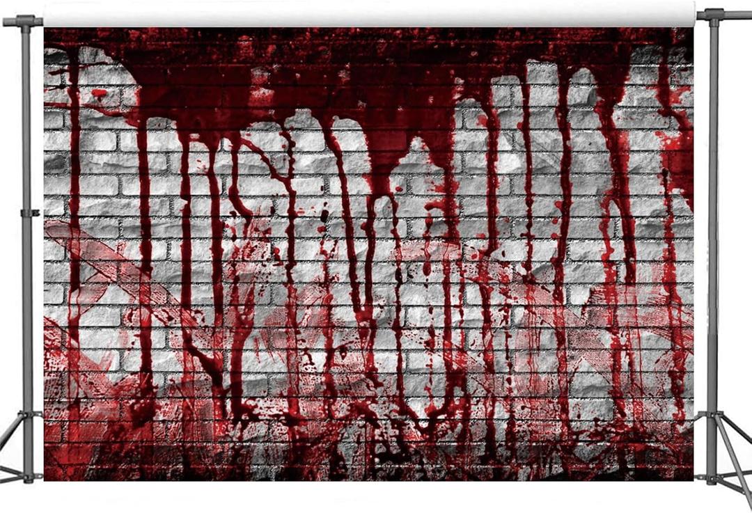 Yeele 9x6ft Bloody Backdrop Grey Bricks Photography Background Vinyl Scary Masquerade Party Photo Backdrop Curtain Halloween Wallpaper Portrait Shoot Studio Props