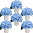 Flower Table Centerpieces - Set of 6 Floral Arrangement Artificial Wedding Hydrangeas Floral Arrangement with Rustic Metal Vase for Bridal Tea Party Event Decorations - Pastel Blue