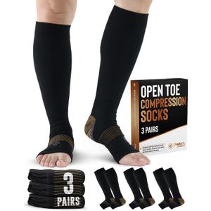 Doctor's Select 3 Pairs Copper Toeless Compression Socks Women & Men - 20-30 mmHg Open Toe Compression Socks Knee High Women (Medium)