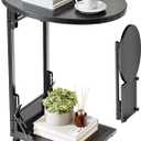 Elbourn Folding Side Table End Couch Tables, C-Shaped End Table for Living Room, Small End Table for Bedroom, Coffee Table (Black)