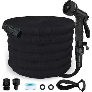 Garden Hose, 2025 Upgraded Non-Expanding Water Hose Sturdy & Lightweight 3/4 Hose, No-Kink, Tough & Flexible Water Pipe, Crush-Proof for Yard, Lawn, Outdoor, Car Wash (Black, 75FT)