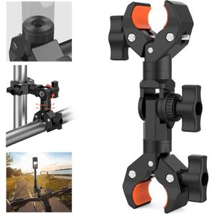 Double Clamp Mount Bracket Magic Arm with 1/4" Screw Interface, Double Super Camera Umbrella Clamp for Chair, Strollers, Photo Studio Light Stand, Motorcycle, Poles, Photography Reflector, Flag