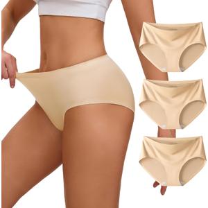 INNERSY Womens Seamless Underwear No Show Full Coverage Hipster Panties Stretchy Invisible Briefs 3-Pack (Small, Nude)