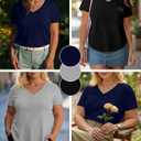 Evervibe 3 Pack Women's Plus Size T-Shirts, V Neck Short Sleeve Shirts Loose Fit Curved Hem Tees Casual Swing Tops (Black), XXL