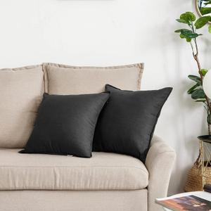 Jeanerlor Pack of 2 24 x 24 Inch Cotton Linen Soft Soild Decorative Square Throw Pillow Covers Green Cushion Case Set for Bedroom/Sofa/Car 60 x 60 cm, Black