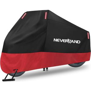 NEVERLAND Motorcycle Cover Waterproof Outdoor, 300D Motorcycle Cover Heavy Duty Outdoor All Season Protection, Universal Motorbike Cover with Night Reflective, Lock-Holes, Storage Bag (Up to 86")