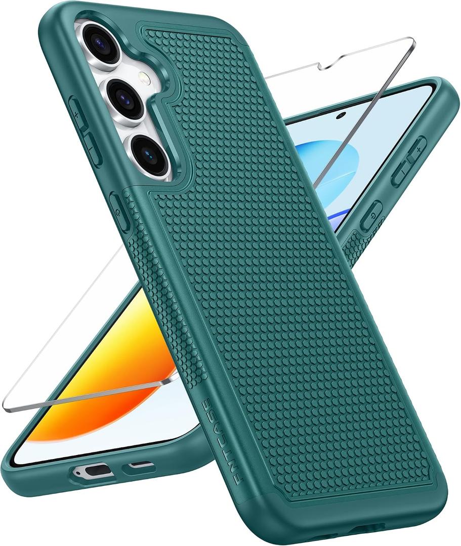 FNTCASE for Samsung Galaxy S25 Case: Dual Layer Heavy Duty Cell Phone Protective Cover Shockproof Rugged with Non-Slip Textured - Military Drop Protection Bumper Tough - 2025, 6.2 inch (Green)
