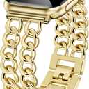 JR.DM Gold Watch Bands for Women Compatible with Apple Watch 38mm 40mm 41mm 42mm (S10/11) Adjustable Metal Band Cowboy Steel Chain Bracelet for iWatch Series1/2/3/4/5/6/7/8/9/10/11 SE 3/2/1 (No Case)