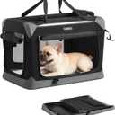 Feandrea Collapsible Dog Crate, Portable Oxford Fabric Pet Travel Crate with 4 Mesh Doors, Handles, Pocket, 24 Inches, for Small Dogs, Ink Black and Dove Gray UPDC026BH01