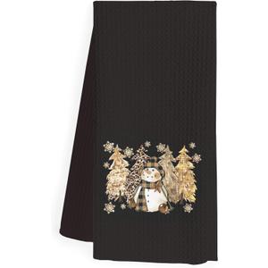 Christmas Snowman Gifts Kitchen Towels, Black and Gold Xmas Tea Dish Towels for Kitchen Bar Decor, Christmas Snowamn Hand Towels for Bathroom Washroom Decor, 16x24 Inch