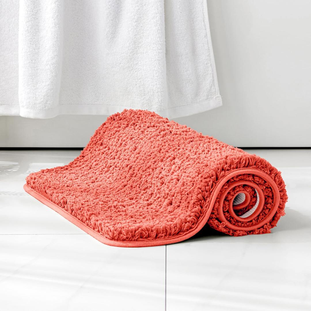 MIULEE Living Coral Bathroom Rugs, Soft Large Absorbent Microfiber Bath Rugs Non Slip Quick Dry Fluffy Bath Mats for Bathroom Floor Tub Showers, Machine Washable, 24x36 Inch