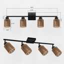 BoostArea 4 Light Track Lighting Kit, 4 Way Ceiling Spot Lighting with Handwoven Hemp Rope Lampshade, Flexibly Rotatable Light Head for Kitchen, Living Room, Bedroom, Bulb Not Included