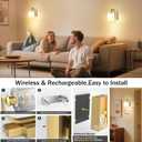 iThird Battery Operated Wall Sconces Set of 2: 6000mAh Rechargeable Wall Light with Touch and Remote, Wireless Wall Lamp for Bedroom, Gold Modern Cordless Wall Scones for Living Room Hallway Bathroom