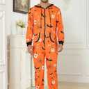 Veseacky Matching Family Pajamas Sets Skeleton Glow in Dark Jumpsuit Halloween Hooded One-Piece Zipper PJS Family Jammies (Orange, XXL)
