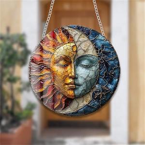 WOHAHA Sun and Moon Acrylic Window Hangings Indoor Outdoor Stained Suncatchers Panels Bedroom Garden Kitchen Sun and Moon Wall Decor Gifts for Women Mom Grandma Teacher