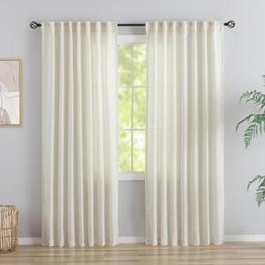 DONREN 92 Inch Length Curtains Light Beige Linen Back Tab & Rod Pocket Semi Sheer Privacy Bedroom Window Curtains,2 Panels Birch Rustic Modern Boho Neutral Light Filtering Curtain Drapes, Butter cream (Natural)