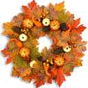 Fall Wreaths for Front Door, 18 Inch Fall Wreath with Berry, Maple Leaves and Pine Cone, Falls Door Wreath, Mantel Room, Falls Home Decor