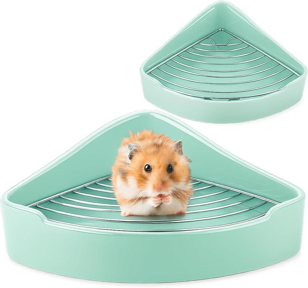 Eccliy Ceramic Corner Litter Box for Small Pets, Tip-Proof, Chew-Resistant, Triangle Potty Trainer Pet Pan for Ferret, Guinea Pig, Rat, Bunny, Chinchilla, Hedgehog, Sugar Glider, Hamster(Cyan)
