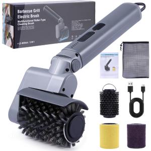 Electric Grill Cleaner 3 in 1, Cleaning Brush Scraper, Easy Clean Cordless BBQ Barbecue Scrubber, for Father's Day, Dad! 50Kg.f High Torque, 2500mAH, 68W Motor & 360RPM, Splash Guard, IPX7