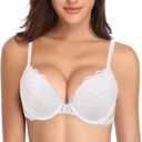 Deyllo Womens Push Up Lace Bra Comfort Padded Underwire Bra Lift Up Add One Cup (38DD, White)