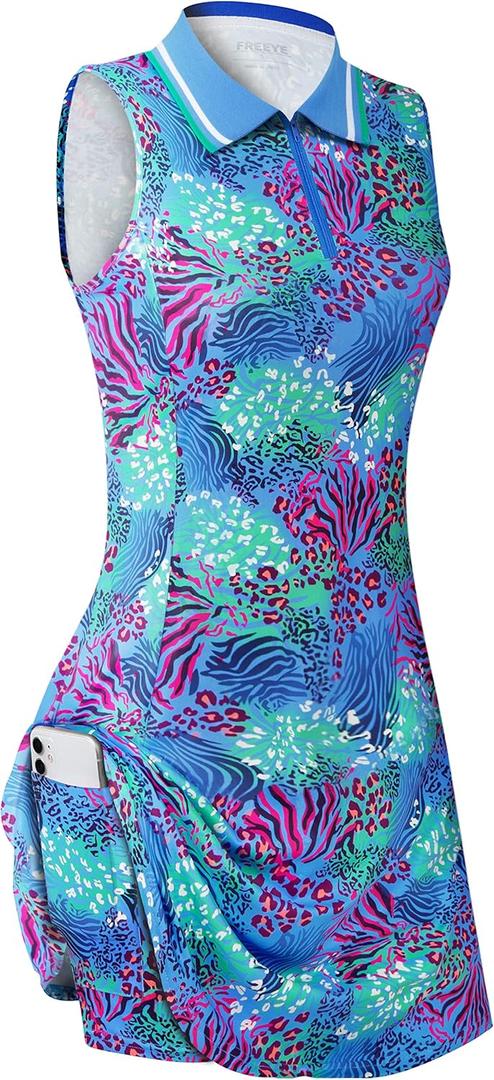 Womens Sleeveless Golf Tennis Dresses with Inner ShortsPockets for Workout Exercise (Small, Leopard)