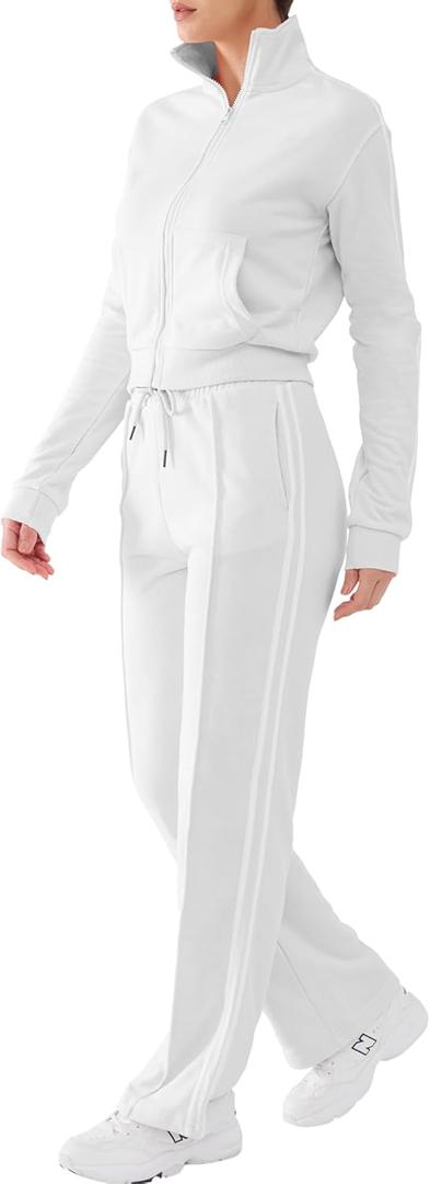 DITOK Track Suits for Women Set 2 Piece Spring Lounge Outfits Zip Up Sweatshirt & Sweatpants with Pocket Jogger Sweatsuits (Small, Pure White)