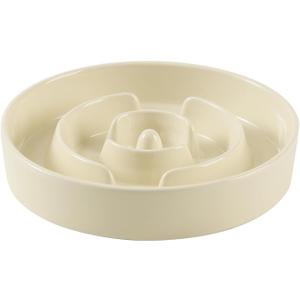 Ceramic 1.2 Cup Slow Feeder Dog Bowl for Medium and Small Breed, 7.3inch Puzzle Dog Food Dish, Anti-Gulping, Stop Bloat, Preventing Choking (Single Bowl-Beige)