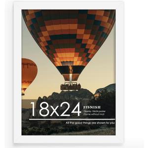18x24 Picture Frame, White 18 x 24 Poster Frame for Horizontal or Vertical Wall Mounting, 1 Pack