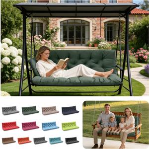 Porch Swing Cushions, Outdoor Swing Replacement Cushions 4 Seater with Backrest, Waterproof Bench Cushion with Ties,for Patio,Porch, Garden,Backyard (60x 40 inches, Green)