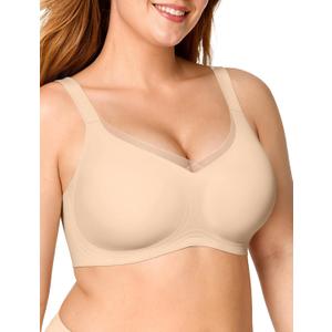 OEAK Womens Wireless Jelly Bras V Mesh Comfortable Bralette Supportive Tshirt Bra No Underwire Seamless Push Up Everyday Bras (Small, Skin)