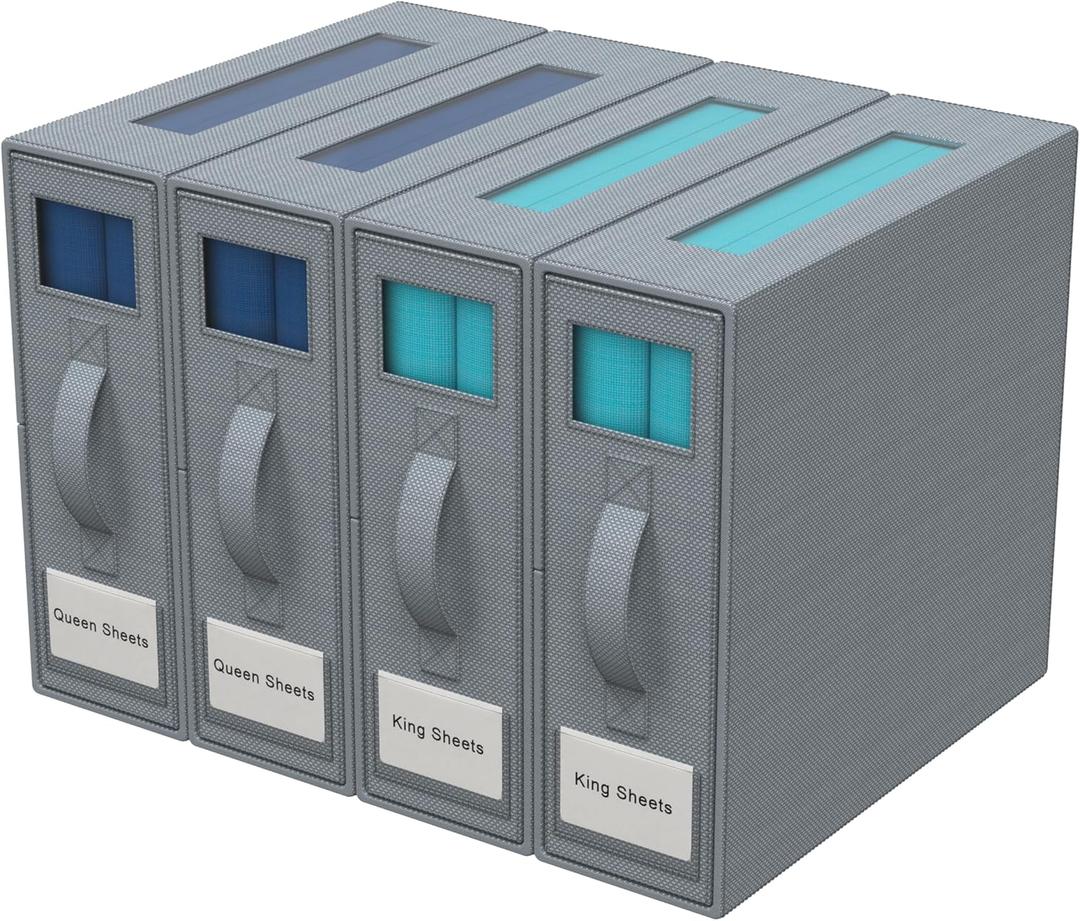 Premium Bed Sheet Organizer Set (4-Pack, Elegant Gray) - Ideal Storage for Closet, Under Bed, Linens - Neatly Organize Clothing, Pillows, Throws, Bedding, Ensuring Tidy Bedroom.