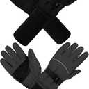 Cooraby 2 Pack Long Kids Winter Ski Gloves Waterproof Warm Snow Gloves Thick Unisex Mitten Gloves for Girls Boys (3-6 X, Grey, Black)