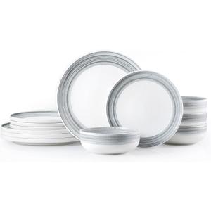 Stoneware Dinnerware Set for 4, 12-Piece Ceramic Plates & Bowls