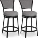 Bar Stools, Modern Counter Height Barstools Set of 2, 25" Faux Leather Round Swivel Bar Stools with Back, Upholstered Metal Bar Chairs for Kitchen Island, Kitchen Counter, Pub, Grey