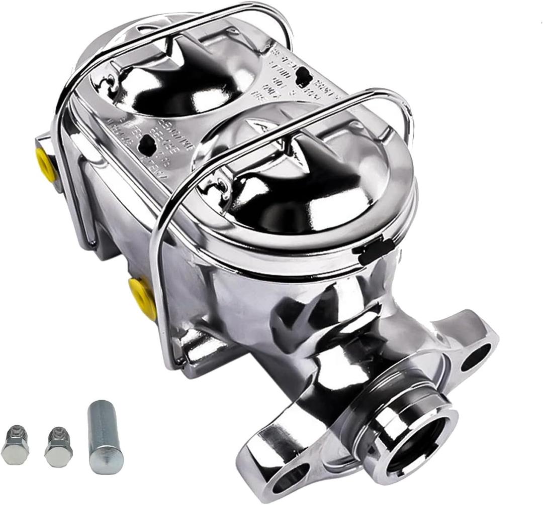 Brake Master Cylinder 1" Bore 3/8" 4 Ports Corvette Style Dual Bail Cap Chrome