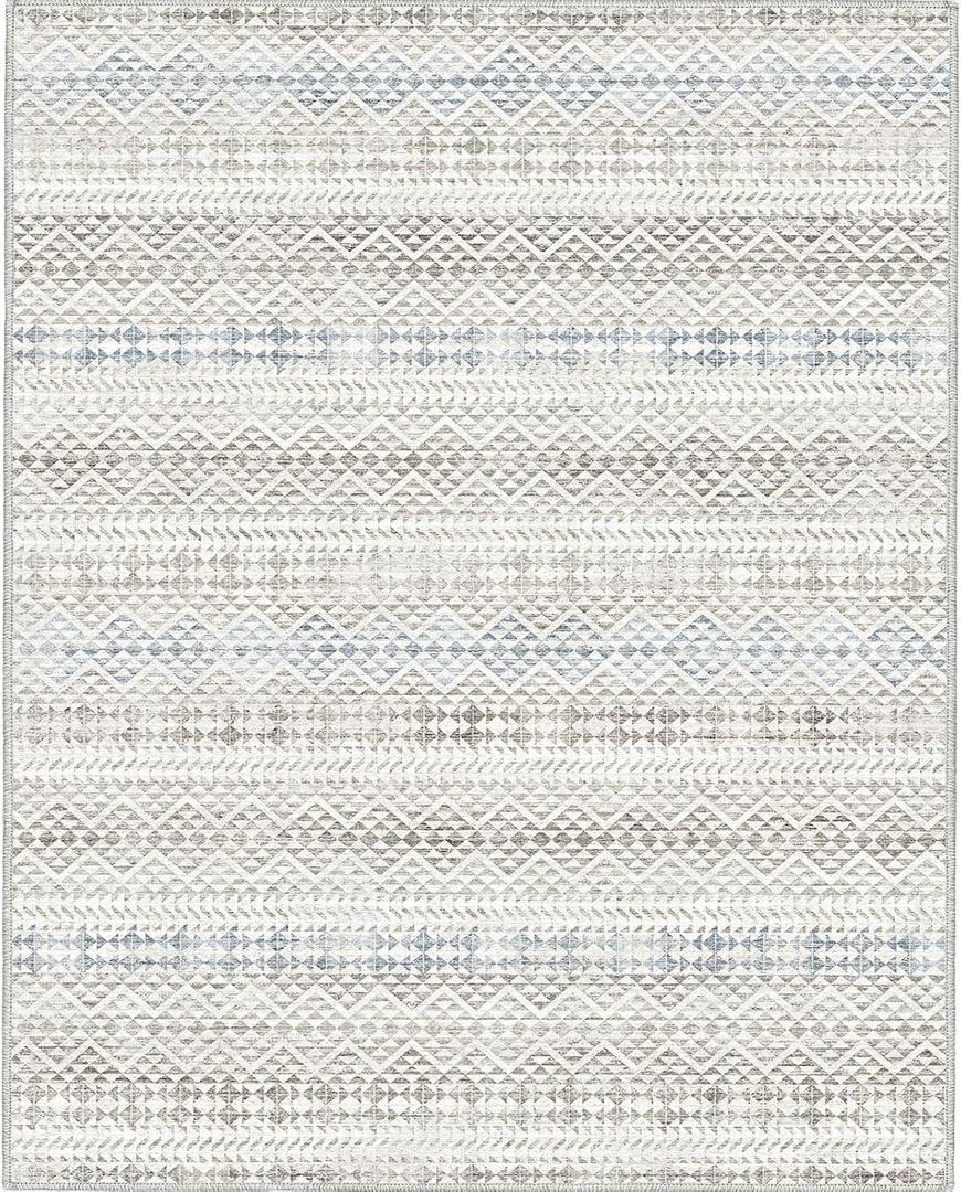 8'x10' Machine Washable Vintage Design Area Rug - Non Slip, Stain Resistant for Home, Office, Machine Washable Area Rugs 8x10, Area Rugs for Living Room (Grey Blue Cream 8x10)