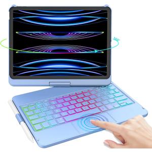 iPad Pro 11 inch Case with Keyboard, iPad Air 5/Air 4 10.9 inch Keyboard Case with Trackpad, Keyboard Case for iPad Air 5/Air 4 and iPad Pro 1-4 Gen, Backlit 10 Color & 360 Screen Rotation -Ocean Blue