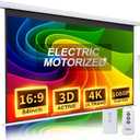 Pull Down Projector Screen Motorized 84 Inch 16:9 HD Electric Small Projector Screen Portable with Remote, Automatic Projector Screens Wall Ceiling Mount White Movie Screens for Outdoor Indoor