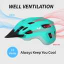 Veltuno Bike Helmet for Adults, Lightweight Mountain Bicycle Helmet with USB Rechargeable LED Rear Light, Removable Sun Visor for Women, Men, Suitable for Cycling and Commuting (Cyan, Medium)