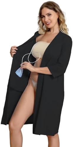 Meuponc Post Surgery Mastectomy Robe with 4 Internal Drain Pockets Women 3/4 Sleeves Night Gowns Pajama Dress Shirts Size S