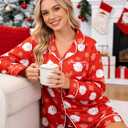 MYHALF Christmas Santa Pajama Set Women Christmas Pajamas Xmas Long Sleeve Sleepwear 2 Piece Button Down Pjs Lounge Set (Large)