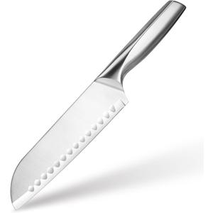 Santoku Knife, 7 Inch Chef's Knife Kitchen Knife with Razor Sharp High-Carbon German Steel, Ergonomic Non-Slip Handle for Slicing, Dicing, Chopping Meat & Vegetables, Ideal for Kitchens & Home Cooking