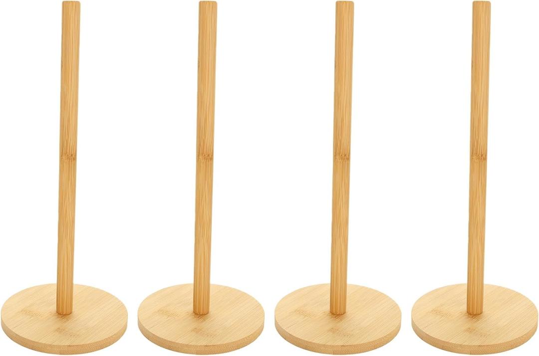 4 Pcs Wood Paper Towel Holder, Wooden Paper Towel Holder Stand, Non-Slip Countertop Standing Paper Ribbon Holder for Paper, Tape and Ribbon Storage Organizer