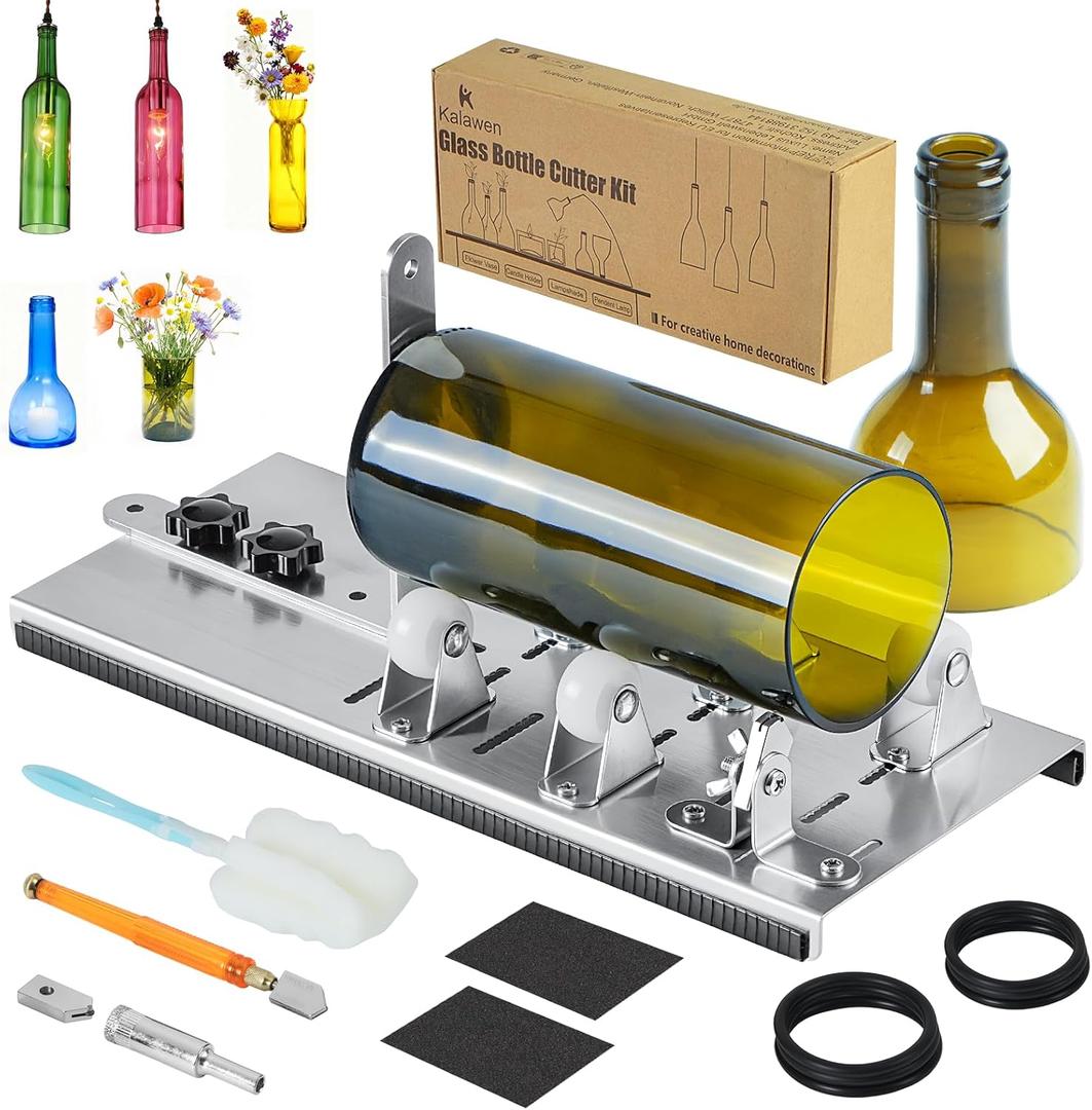 Glass Bottle Cutter, Upgrade Bottle Cutter & Glass Cutter Kit for Bottles, Wine Glass Bottle Cutter Tool to Cut Bottles Wine Beer Liquor Whiskey Champagne (Only for Round Bottles) (Silver)