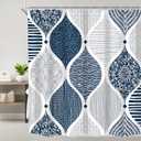 Long Navy Blue and Grey Shower Curtain 72Wx78H Inches Modern Bohemian Geometric Paisley Abstract Minimalist Simple Retro Fashion Groovy Fabric Waterproof Polyester with 12 Pack Hooks Plastic