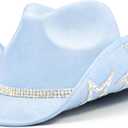 Keilin Rhinestone Cowgirl Hat Disco Cowboy Hat Felt Western Nashville Bachelorette Party Hat for Teens and Adults (6 3/4-7 3/8, Blue)