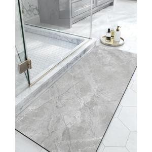 DEXI Bath Mat 17x43, Non Slip Quick Dry Rugs, Super Absorbent Ultra Thin Marble Bathmat, Washable Rubber Mats for Shower Floor, in Front of Bathtub, Sink, Bathroom Accessories Decor, Light Grey