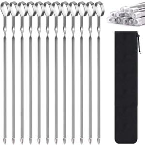 Skewers for Kabobs, 12" Metal Kebab Skewers for Grilling Flat Long Stainless Steel Kabob Sticks Reusable Grill Shish BBQ Barbecue Sticks for Meat Chicken Vegetable Shrimp, 12 Pack