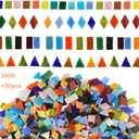 Lanyani 1050 Pieces Mixed Shapes Glass Mosaic Tiles for Crafts, Colorful Stained Glass Pieces for Mosaic Projects