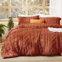 Bedsure Tufted Boho Comforter Set King Size - Terracotta Boho Bed Set, GentleSoft 3 Pieces Farmhouse Shabby Chic Embroidery Bedding, Gifts for Woman, Soft Jacquard King Comforter for All Seasons (27 - Terracotta - Elegant)